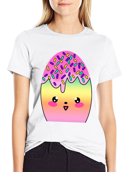 Camiseta Negra con Divertido Diseño de Huevo Kawaii