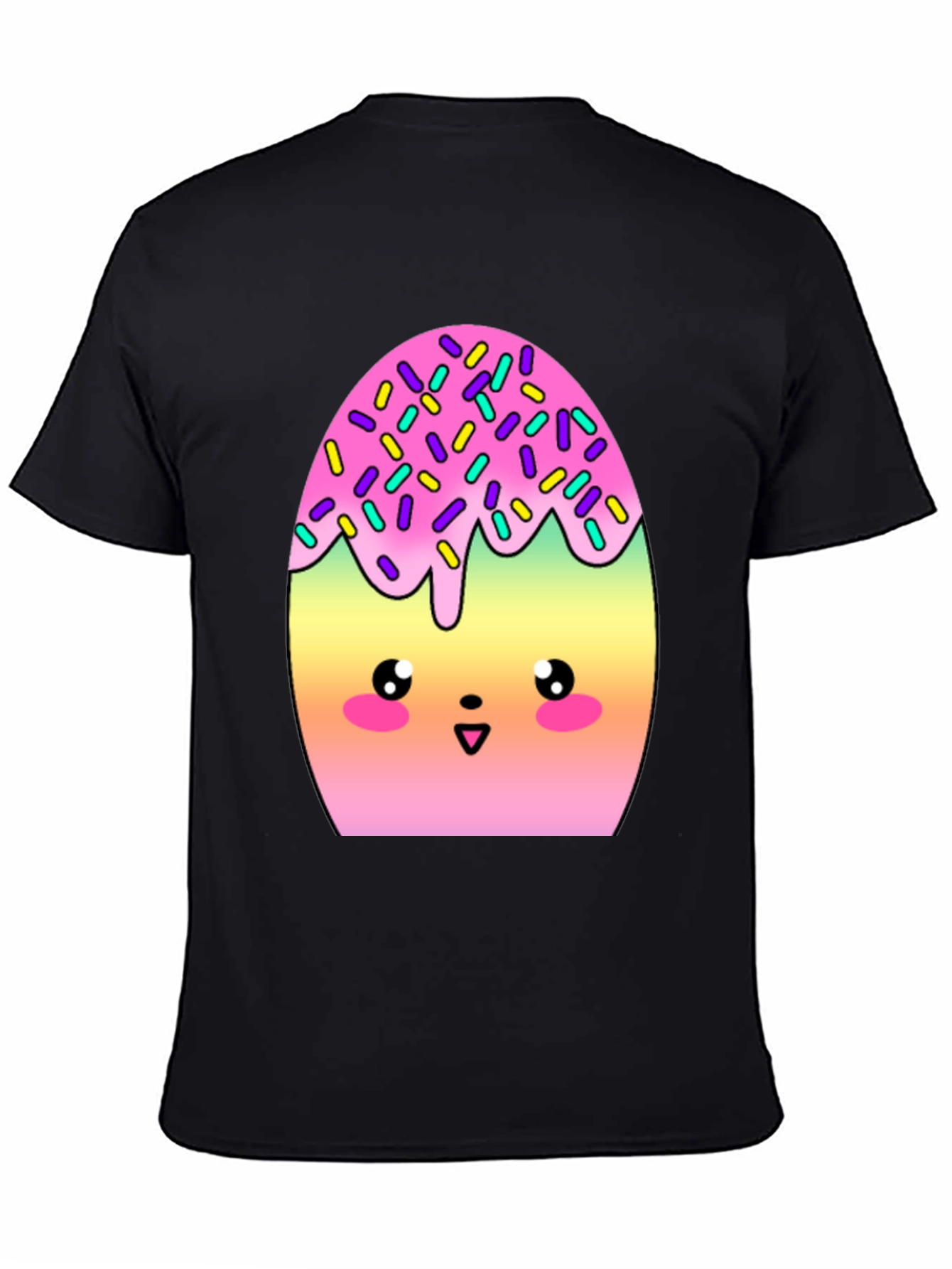 Camiseta Negra con Divertido Diseño de Huevo Kawaii
