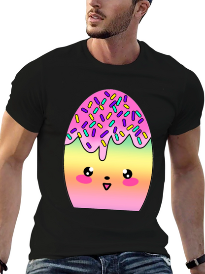 Camiseta Negra con Divertido Diseño de Huevo Kawaii