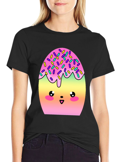 Camiseta Negra con Divertido Diseño de Huevo Kawaii