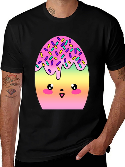 Camiseta Negra con Divertido Diseño de Huevo Kawaii