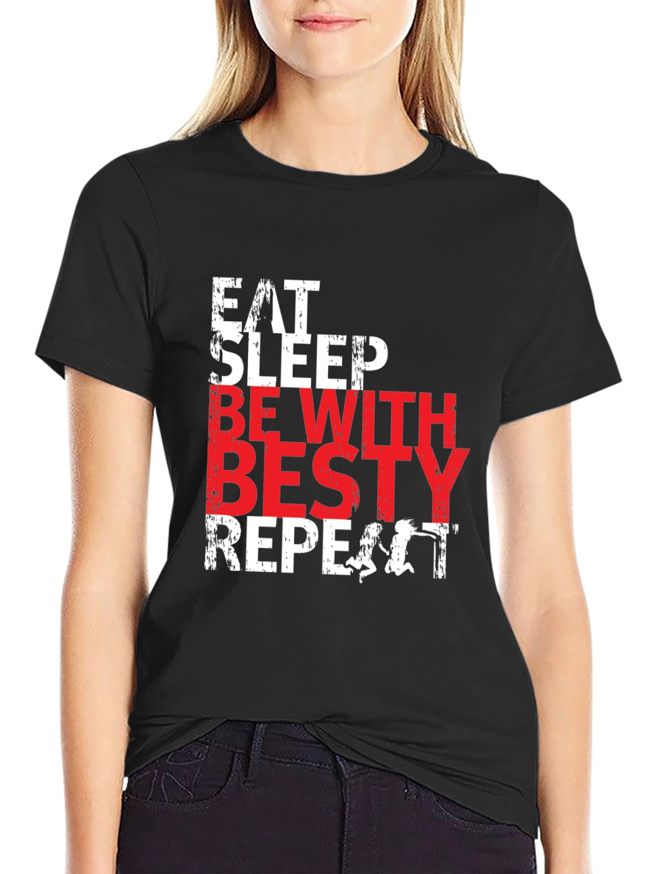 Camiseta Negra: Come Duerme Mejores Amigas Repite