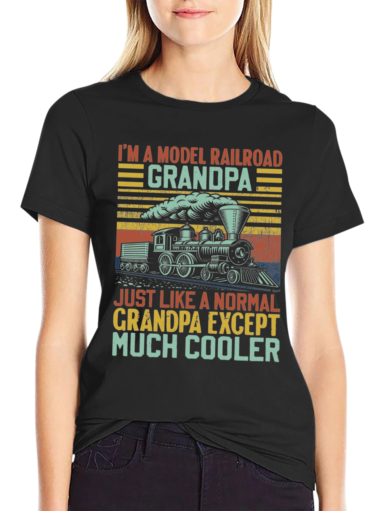 Camiseta Negra: Abuelo Ferrocarril Modelo Cool