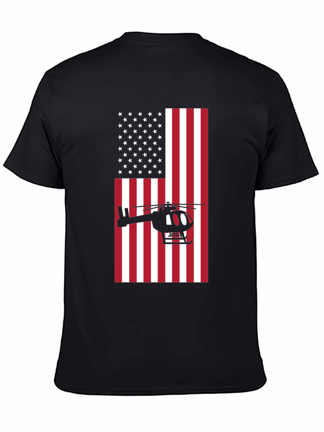 Camiseta Negra con Diseño de Bandera y Helicóptero
