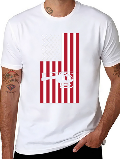 Camiseta Negra con Diseño de Bandera y Helicóptero
