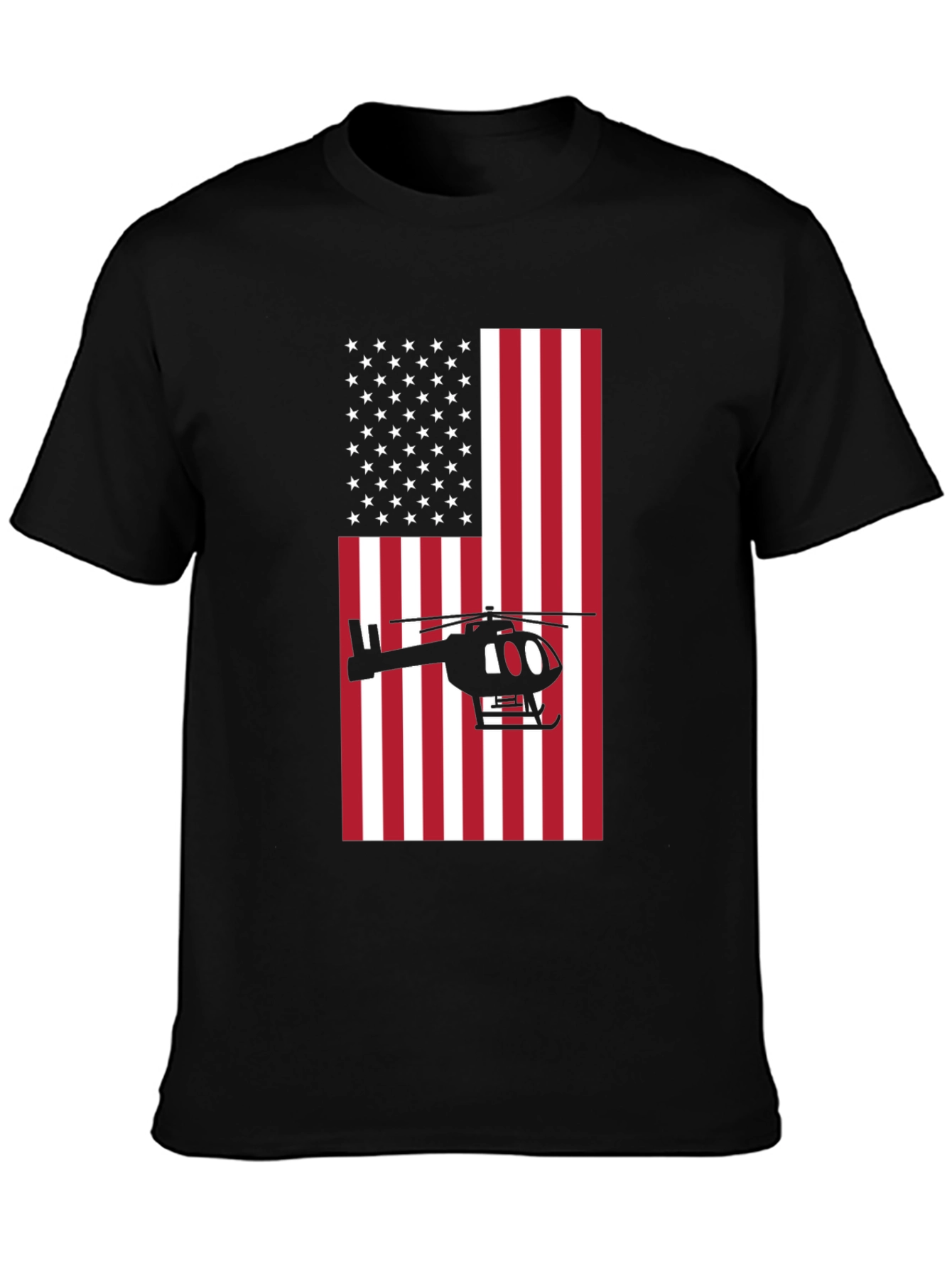 Camiseta Negra con Diseño de Bandera y Helicóptero