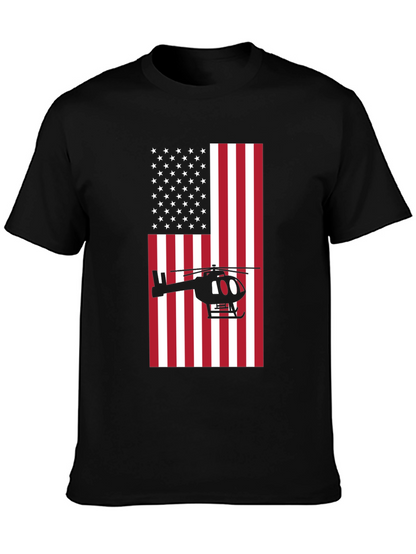 Camiseta Negra con Diseño de Bandera y Helicóptero