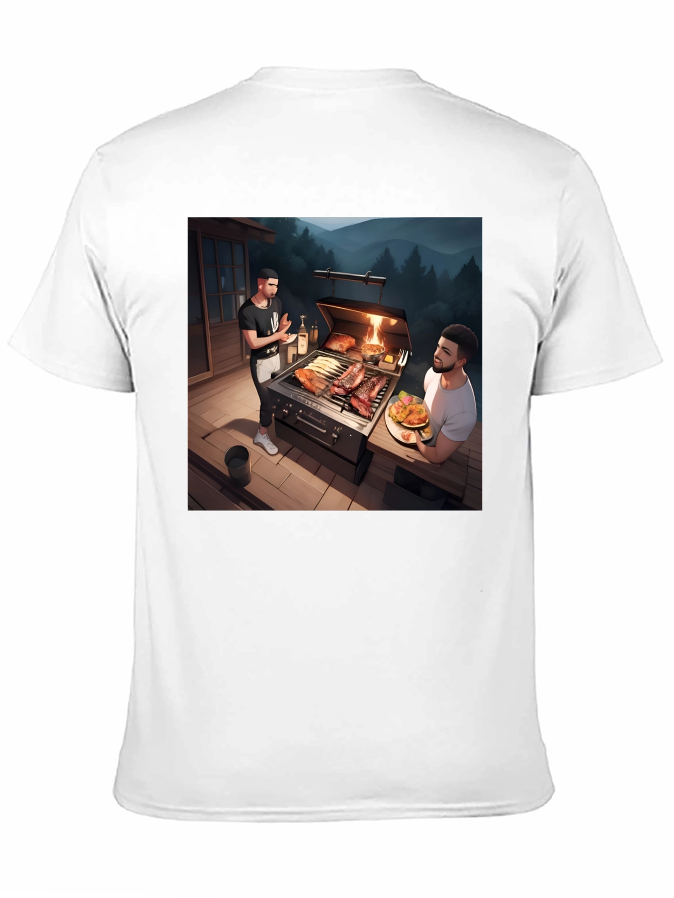 Camiseta Negra con Diseño de Parrilla al Aire Libre