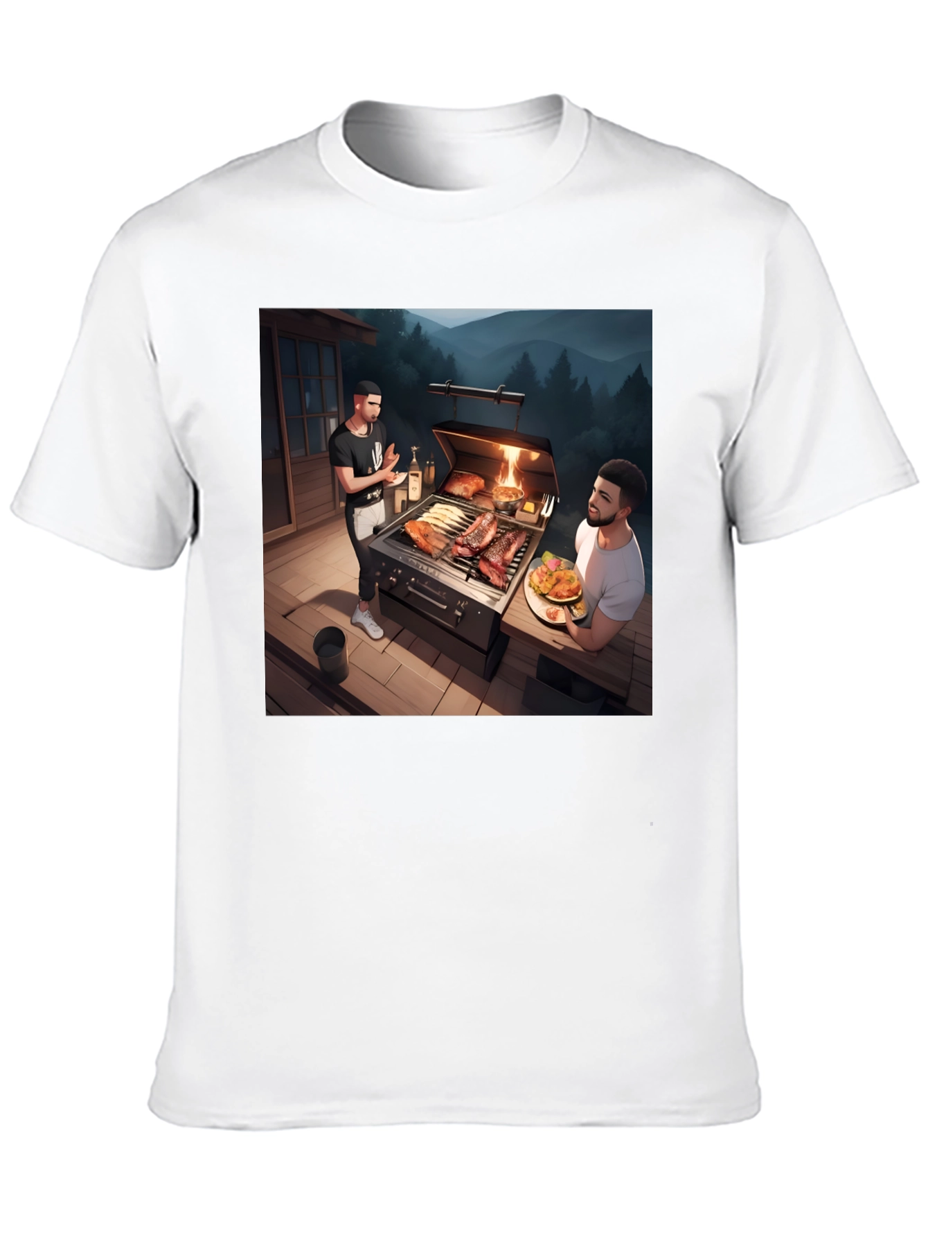 Camiseta Negra con Diseño de Parrilla al Aire Libre