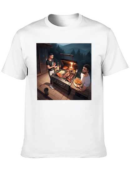 Camiseta Negra con Diseño de Parrilla al Aire Libre