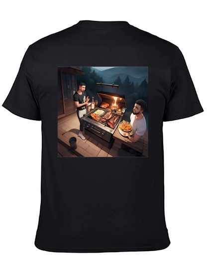 Camiseta Negra con Diseño de Parrilla al Aire Libre