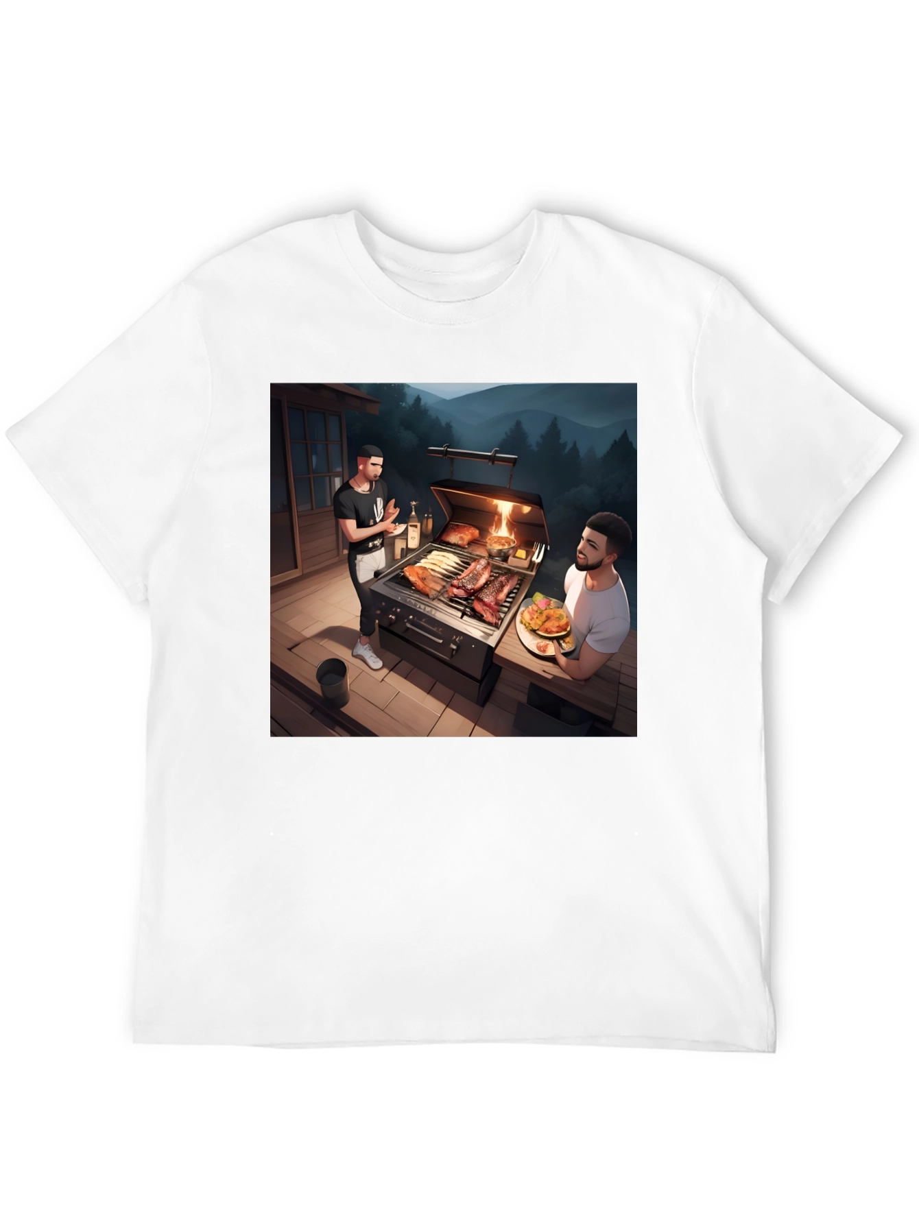 Camiseta Negra con Diseño de Parrilla al Aire Libre