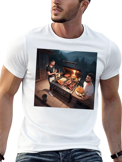 Camiseta Negra con Diseño de Parrilla al Aire Libre