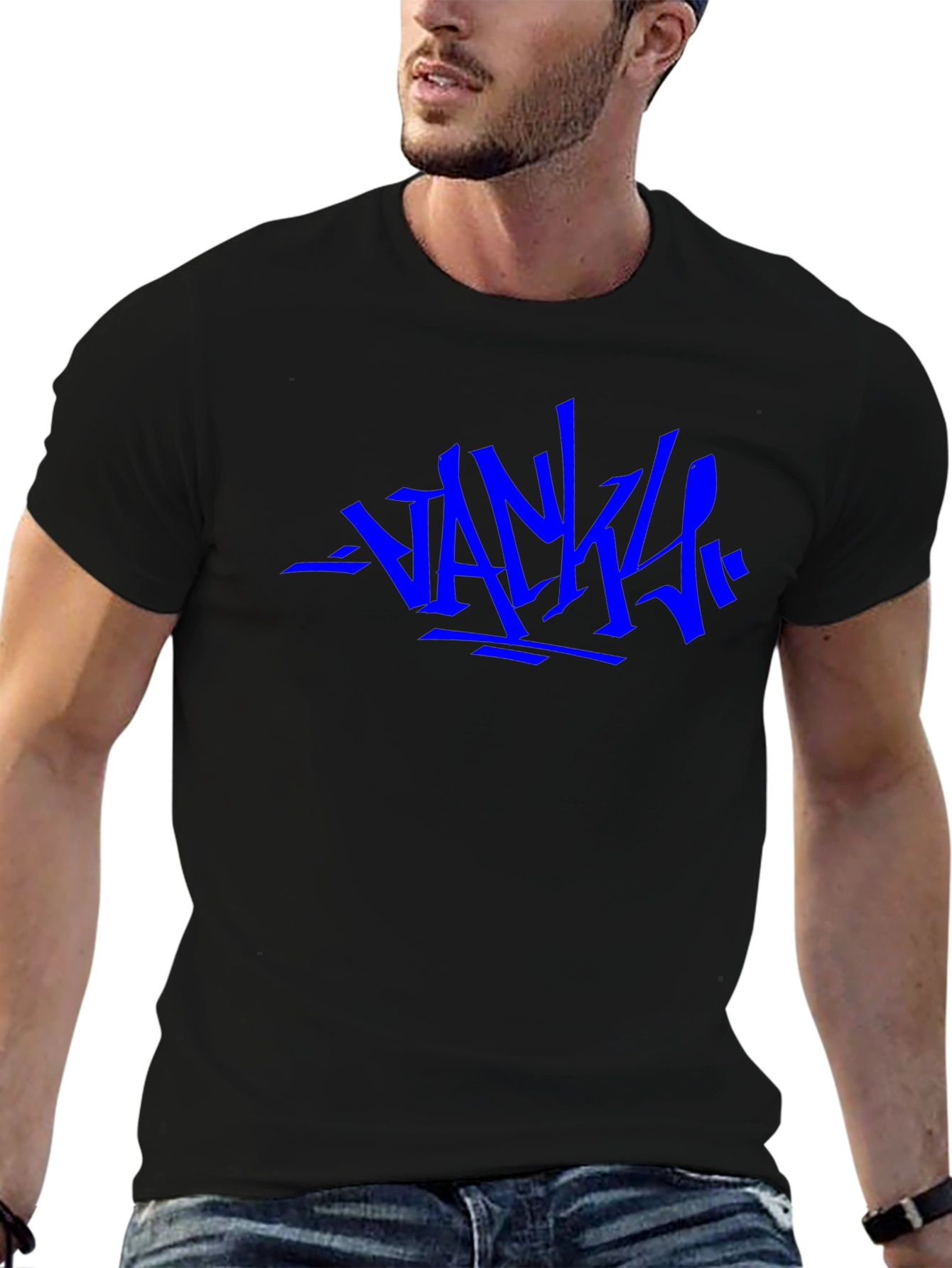 Camiseta Negra con Diseño Gráfico Azul