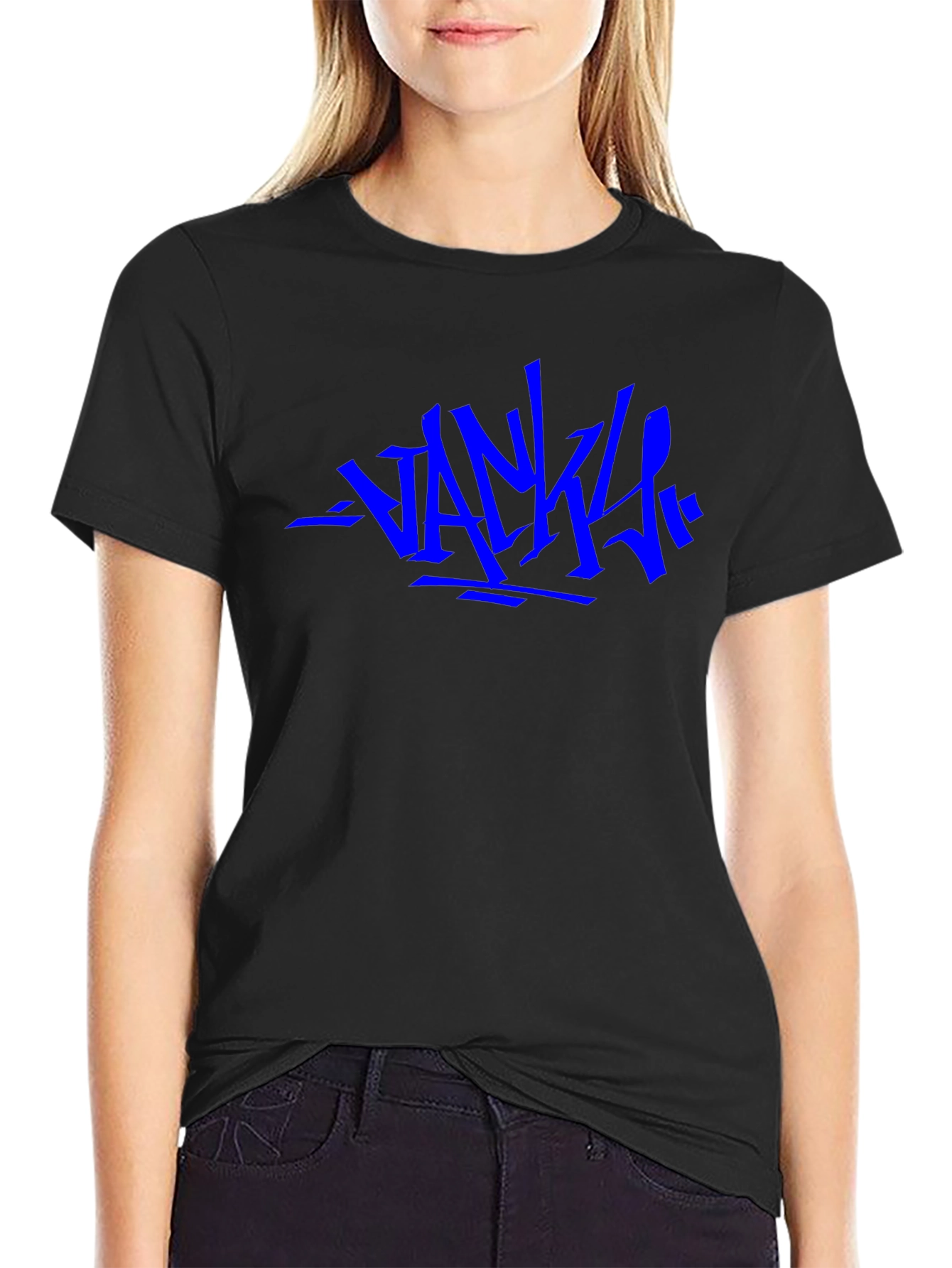 Camiseta Negra con Diseño Gráfico Azul