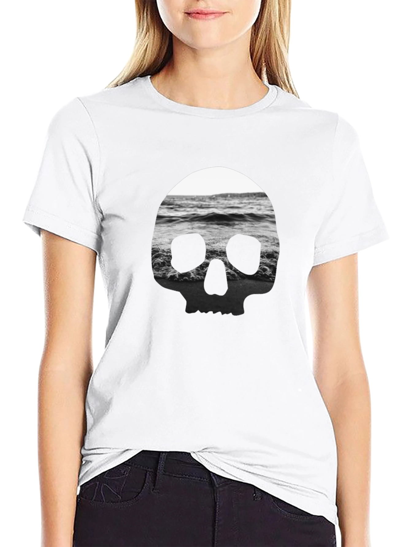 Camiseta Negra Calavera Marina Hombre