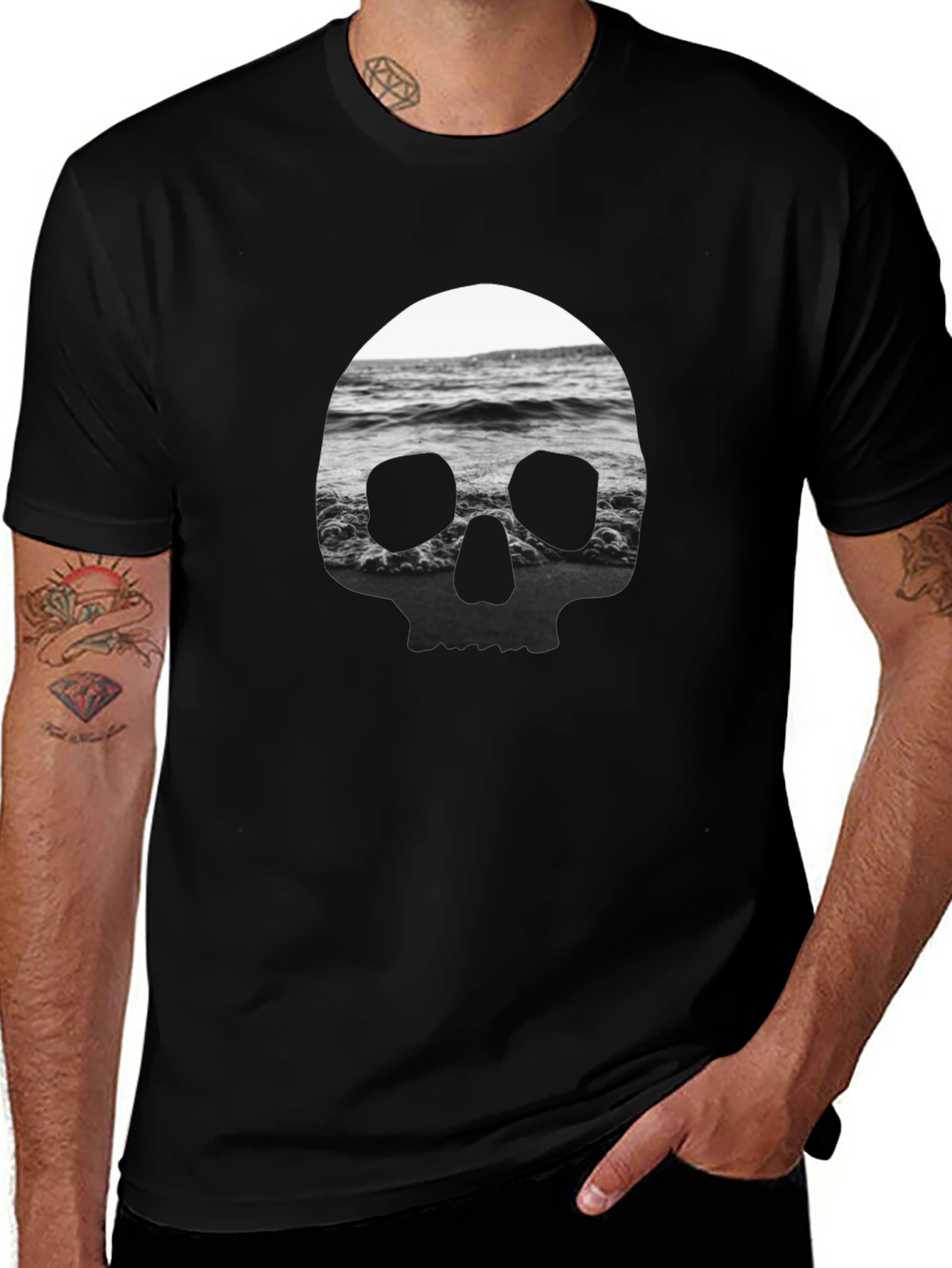 Camiseta Negra Calavera Marina Hombre