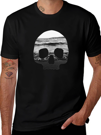 Camiseta Negra Calavera Marina Hombre