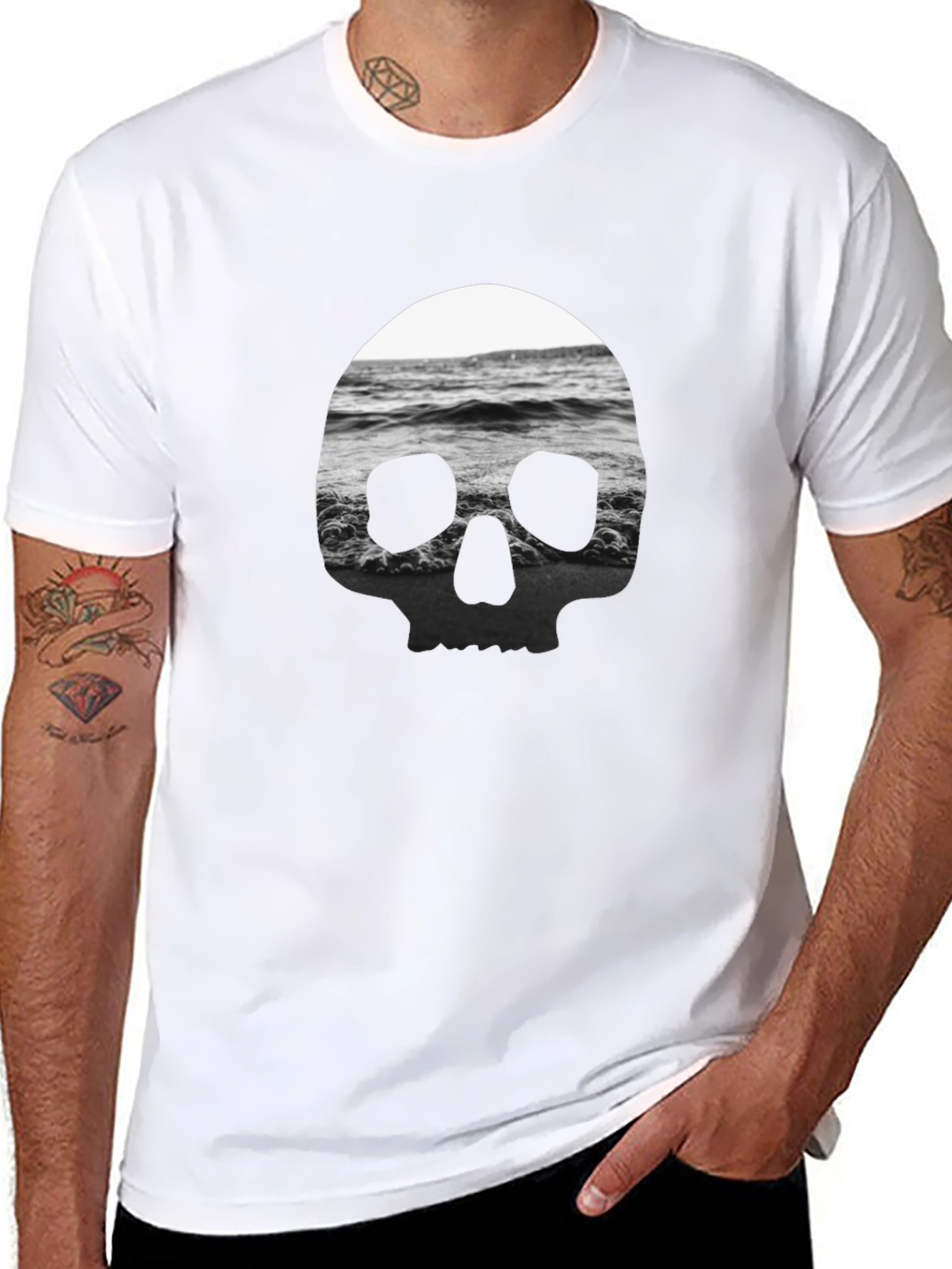 Camiseta Negra Calavera Marina Hombre