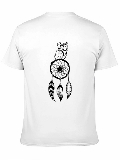 Camiseta Negra con Diseño de Búho y Atrapasueños