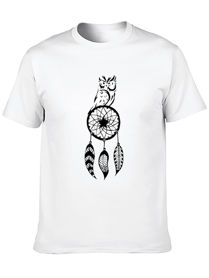 Camiseta Negra con Diseño de Búho y Atrapasueños