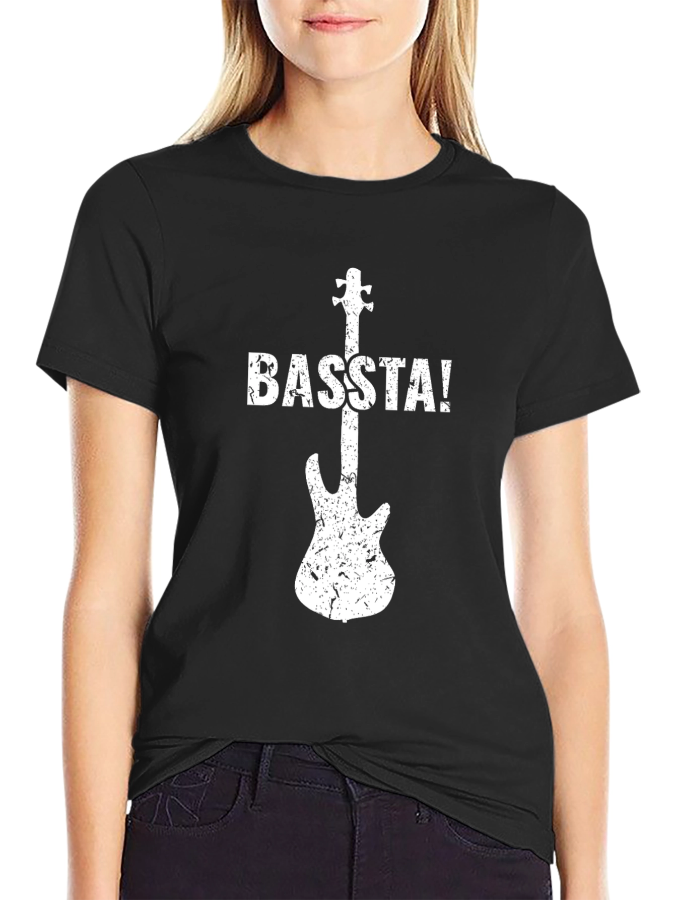 Camiseta Negra con Diseño de Guitarra BASTA!