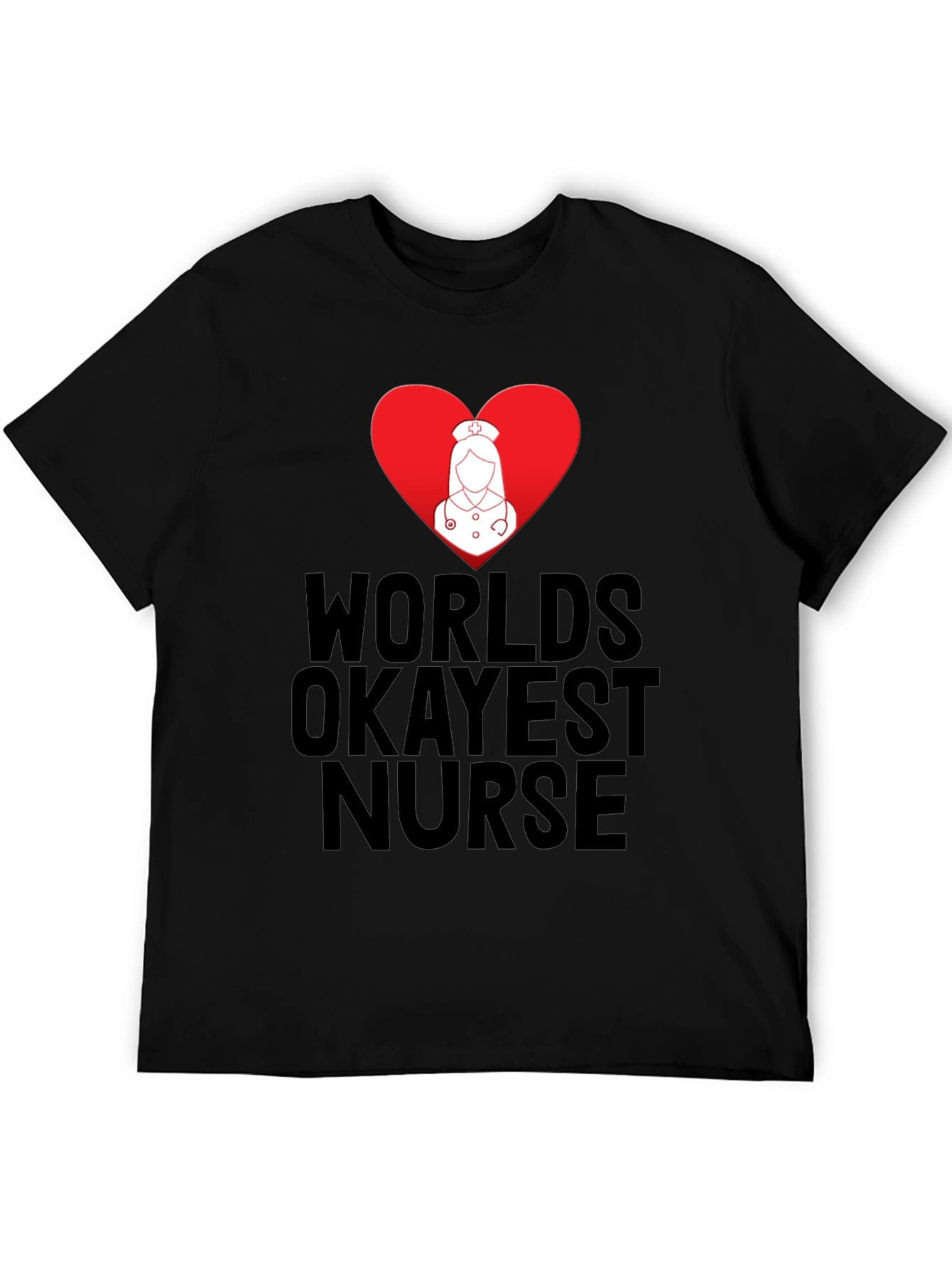 Camiseta Negra Okayest Nurse Corazón Rojo