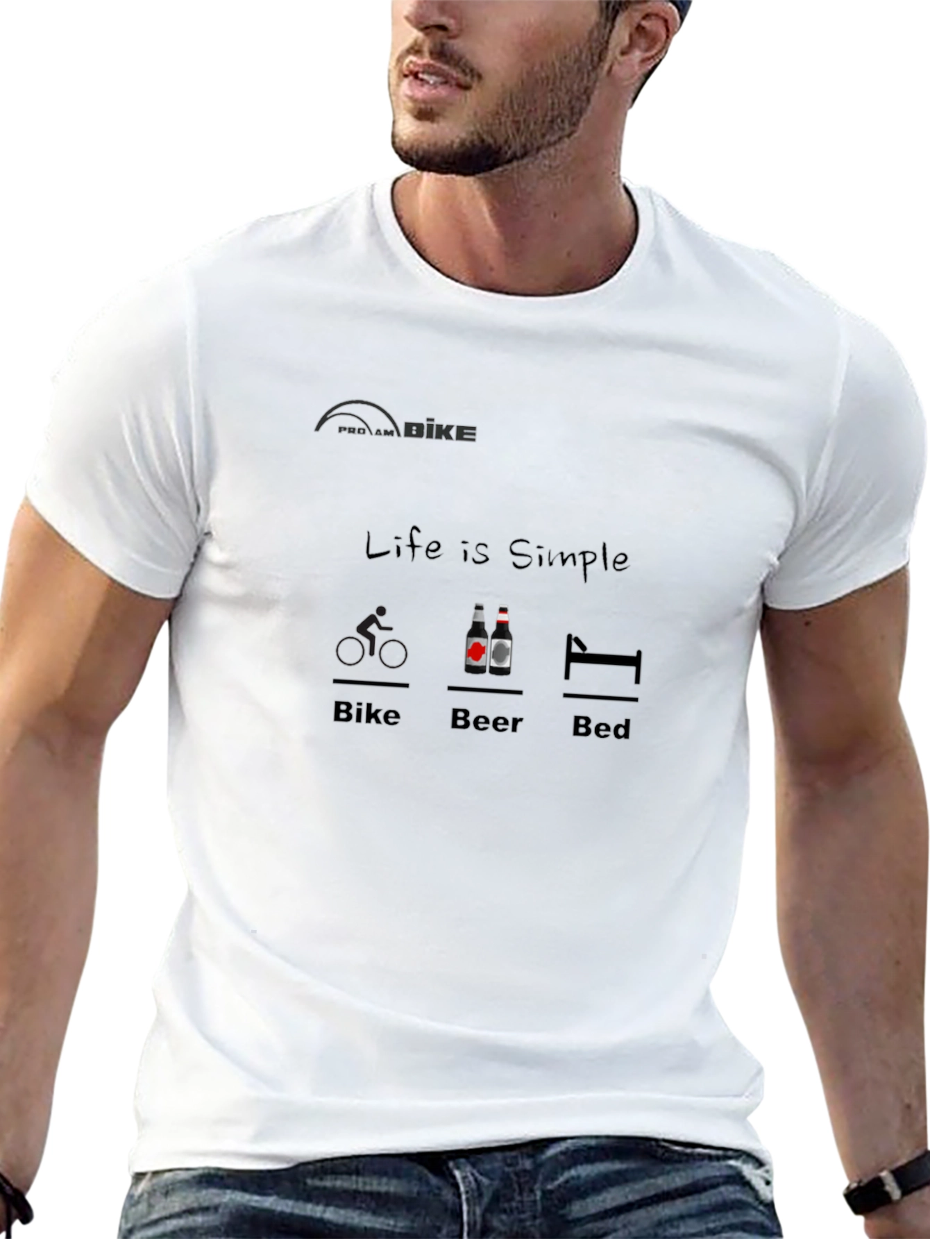 Camiseta Negra: Bici Cerveza Cama - Vida Simple
