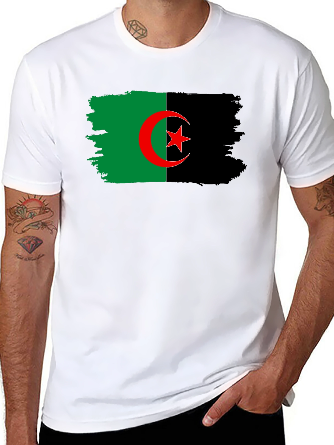 Camiseta Negra con Bandera de Argelia