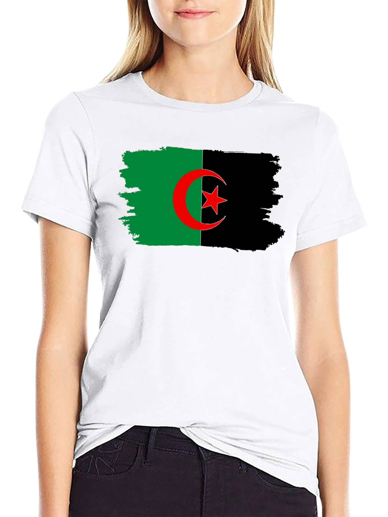 Camiseta Negra con Bandera de Argelia