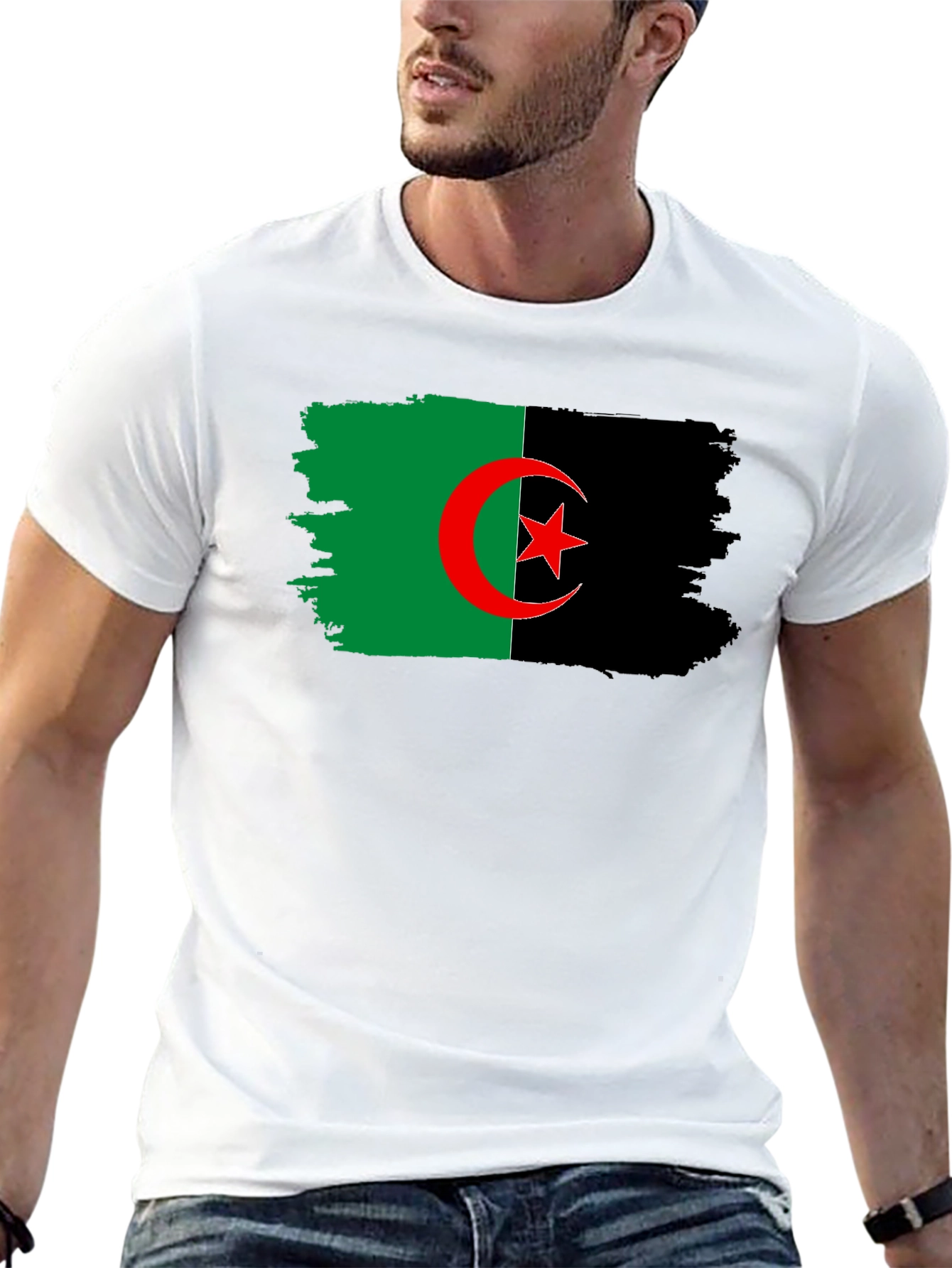 Camiseta Negra con Bandera de Argelia