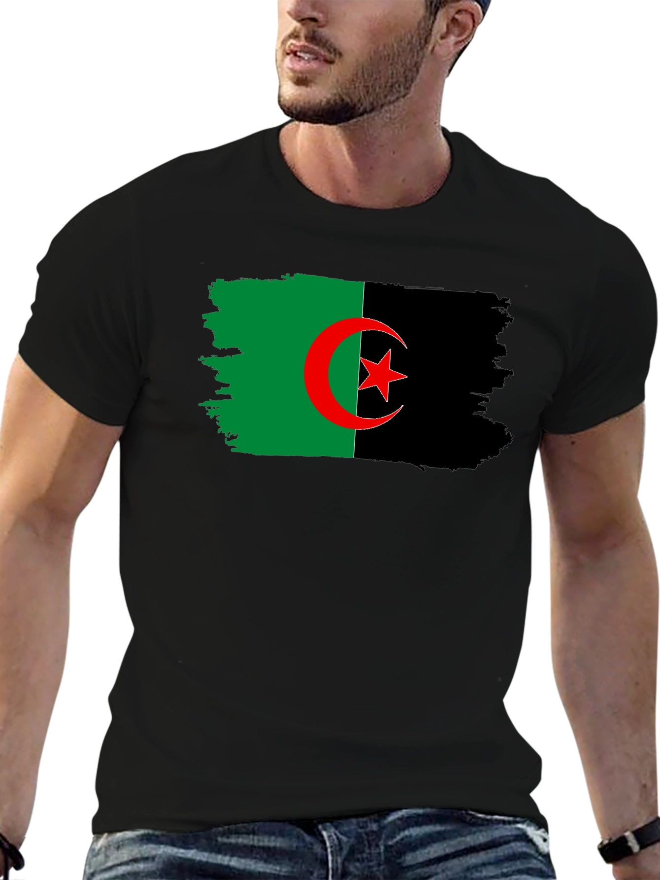 Camiseta Negra con Bandera de Argelia