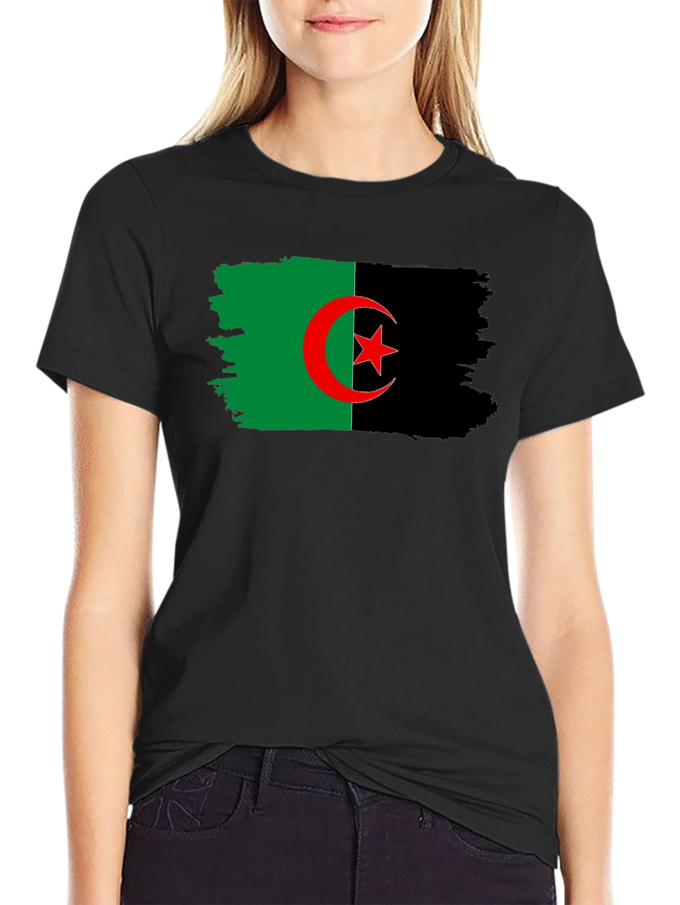 Camiseta Negra con Bandera de Argelia