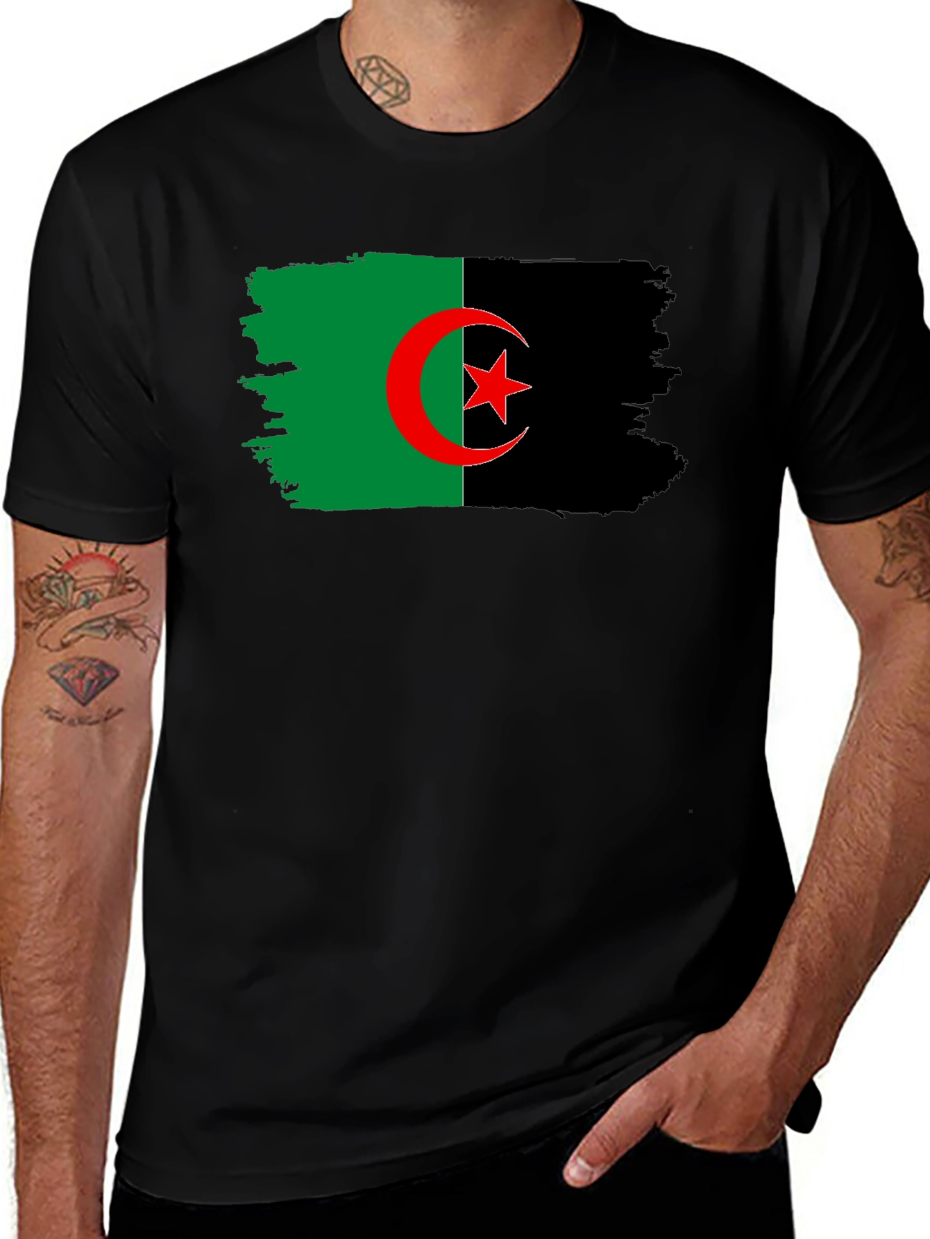 Camiseta Negra con Bandera de Argelia