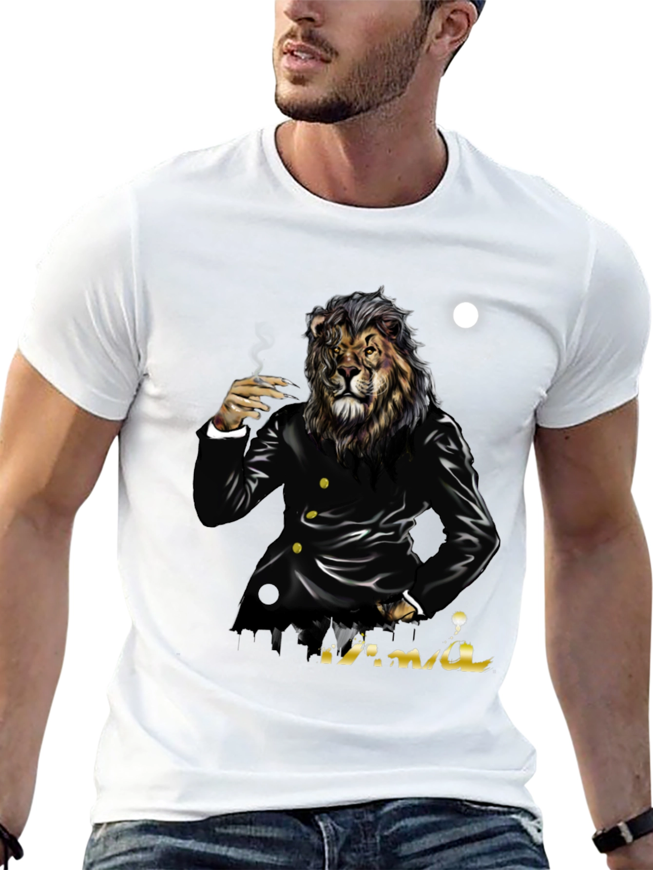 Camiseta Negra con Diseño de León Mafioso