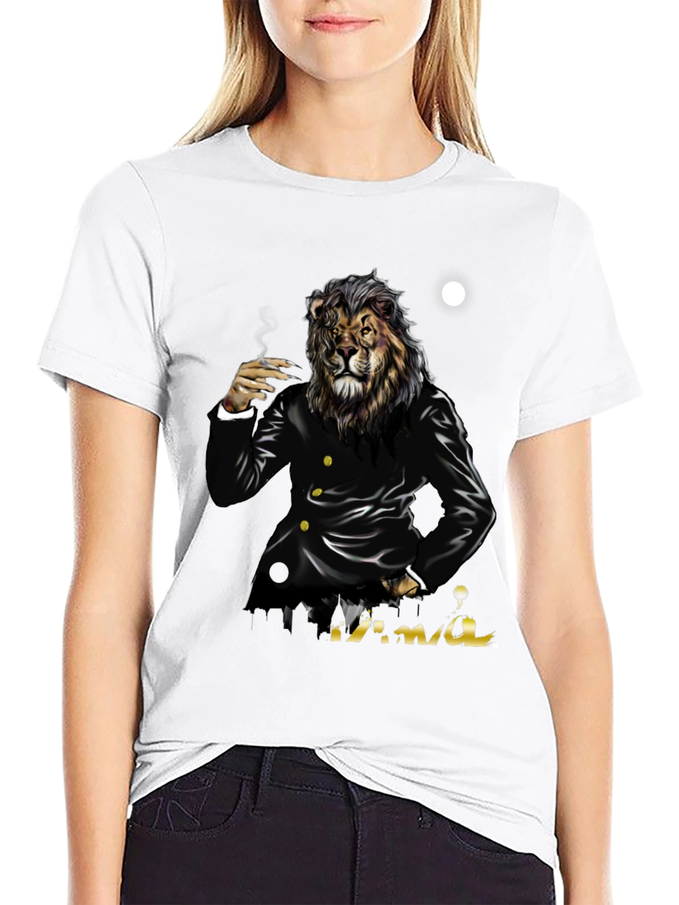 Camiseta Negra con Diseño de León Mafioso