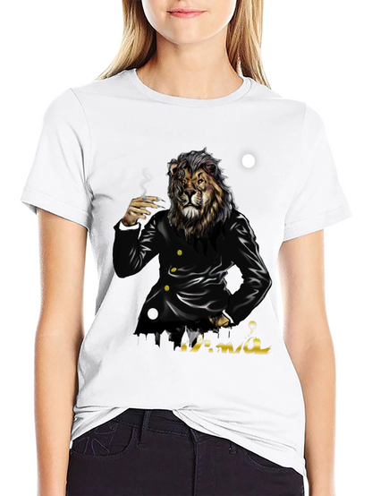 Camiseta Negra con Diseño de León Mafioso