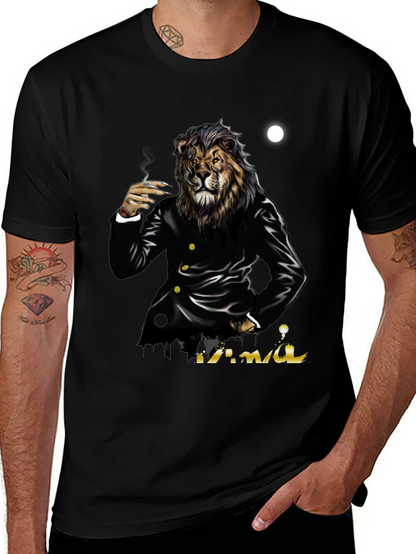 Camiseta Negra con Diseño de León Mafioso