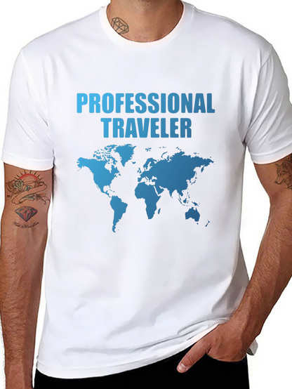 Camiseta Negra Professional Traveler Mapa Mundial