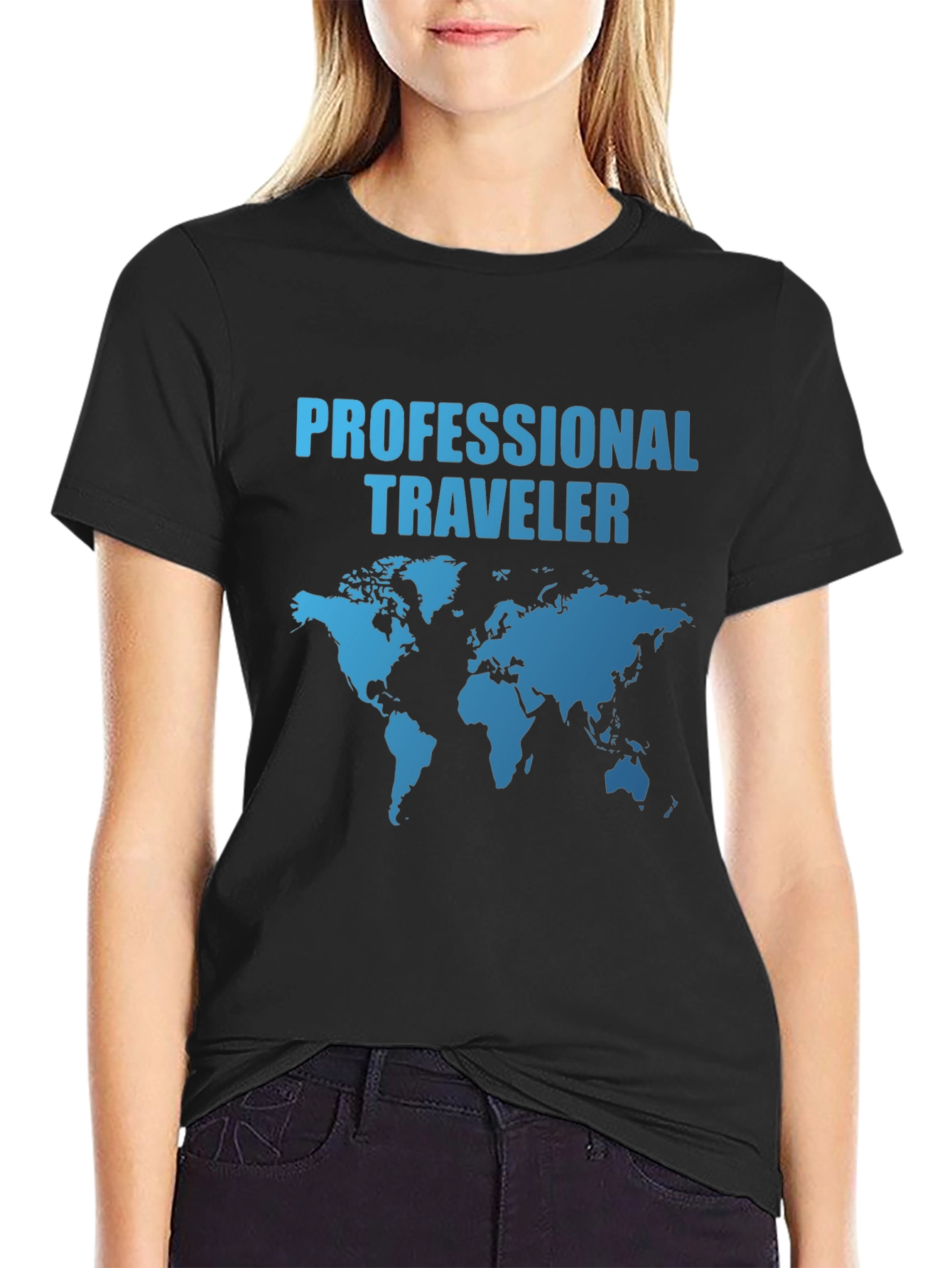 Camiseta Negra Professional Traveler Mapa Mundial