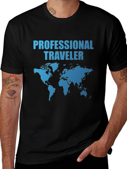 Camiseta Negra Professional Traveler Mapa Mundial
