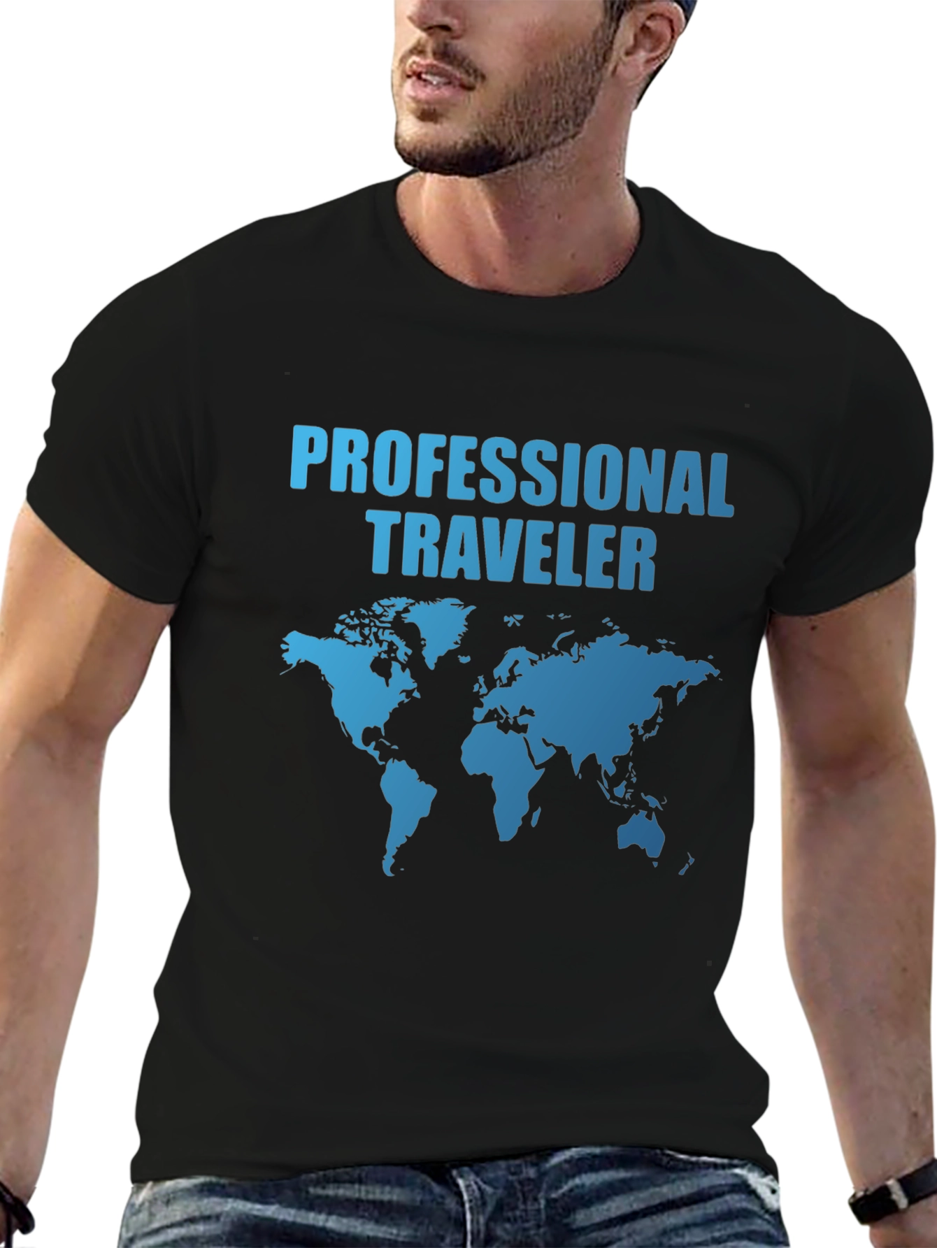 Camiseta Negra Professional Traveler Mapa Mundial
