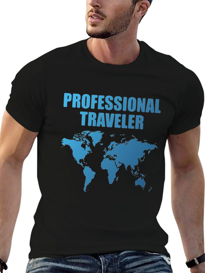 Camiseta Negra Professional Traveler Mapa Mundial