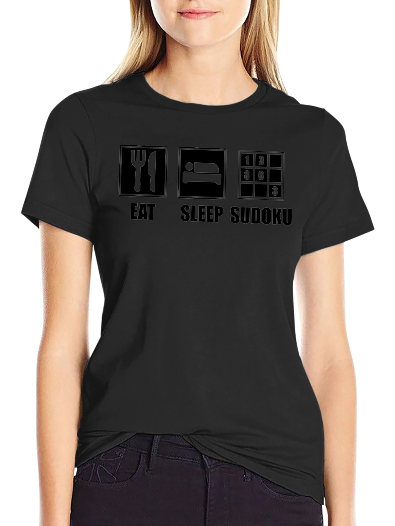 Camiseta Negra Eat Sleep Sudoku