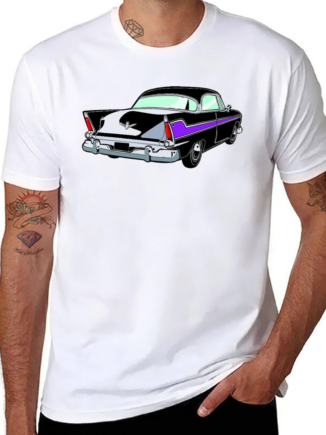 Camiseta Negra con Estampado de Coche Clásico