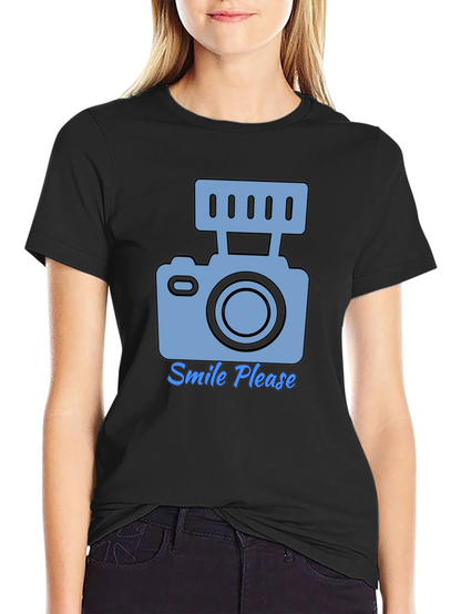 Camiseta Negra Smile Please para Amantes de la Fotografía