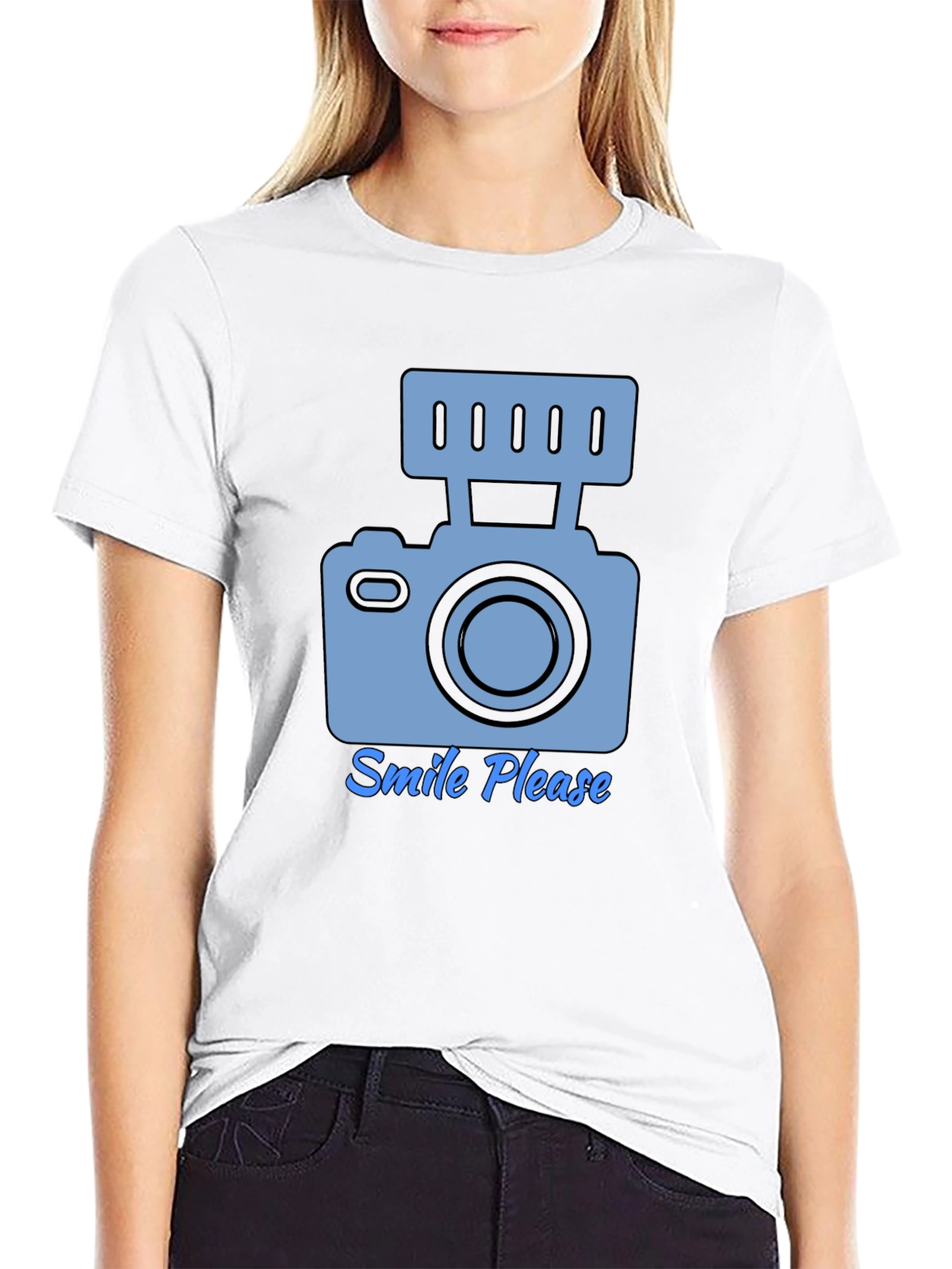 Camiseta Negra Smile Please para Amantes de la Fotografía