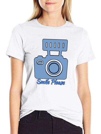 Camiseta Negra Smile Please para Amantes de la Fotografía
