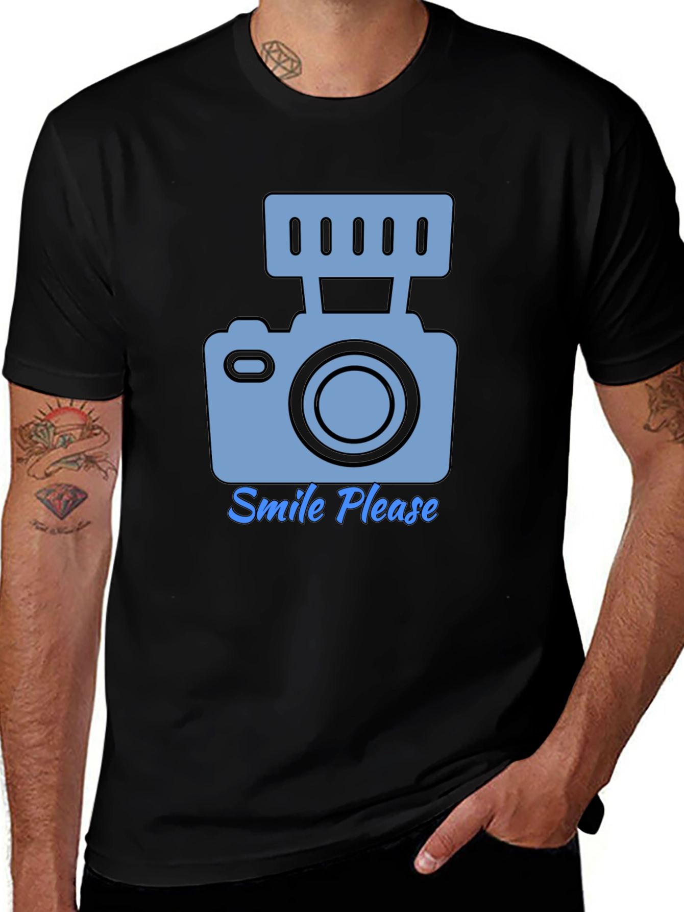 Camiseta Negra Smile Please para Amantes de la Fotografía