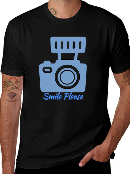 Camiseta Negra Smile Please para Amantes de la Fotografía